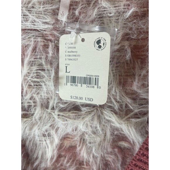 Free People Fuzzy Cardigan Sweater L Mulberry & Cream Buttons V-Neck Soft Boho - Picture 5 of 9